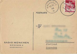1948 QSL: Radio München,  Munich,  West Germany 