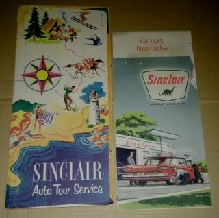Vint 1950s Sinclair Auto Tour Service Envelope & Kansas / Nebraska Highway Map