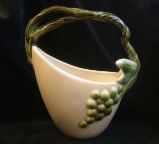 Vintage Hull Tokay Green White Grapes Ceramic Basket Vase Mid - Century Modern