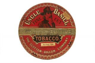 Rare 1910s " Uncle Daniel " Litho Round Pancake 14 Oz Tobacco Tin In Good Cond
