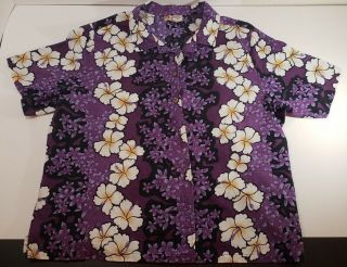 Hilo Hattie Purple 2xl Hawaiian Shirt Floral 100 Cotton " Made In Hawaii "