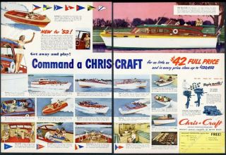 1952 Chris Craft Boats Mahogany Runabout Etc 16 Models Color Photo Print Ad