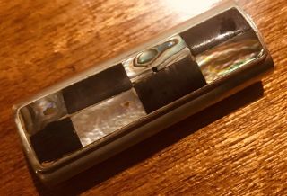 Vintage Silver And Abalone Cover Case Bic Cigarette Lighter Holder Mexico