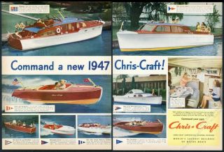 1947 Chris Craft Runabout Sportsman Cruiser Boat 8 Models Color Photo Print Ad