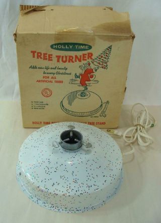 1960s Vintage Holly Time Electric Revolving Christmas Tree Stand W/box