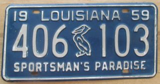 Louisiana 1959 Pelican License Plate Quality 406 - 103