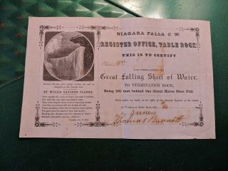 Rare Orig 1851 Niagara Falls Tourist Signed Historical Document Termination Rock