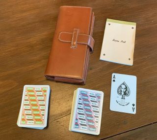 Rare Vintage Hermes Medium Brown Leather Bridge Set Playing Card Wallet,  Euc