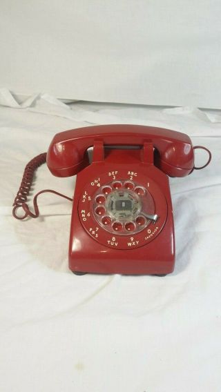 Vintage Rotary Dial Red Bell System Western Electric Desk Telephone 500dm