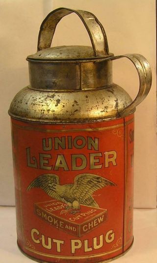 Antique Union Leader Cut Plug Smoke & Chew - Full Tobacco Tin - Milk Pail Style Cool