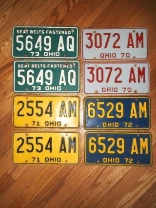 Vintage Ohio License Plates 4 Pairs 1970,  1971,  1972,  1973
