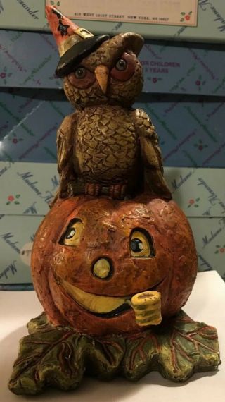 Bruce Elsass Halloween Resin 6 1/2” Bethany Lowe - Witch Owl With Pumpkin