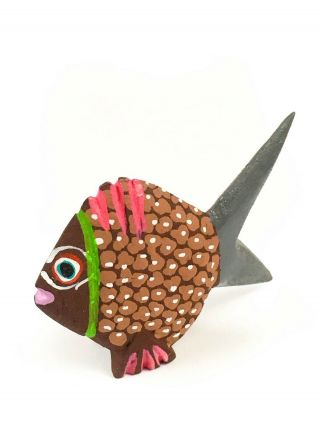 Mini Fish Oaxacan Alebrije Wood Carving Mexican Folk Art Sculpture