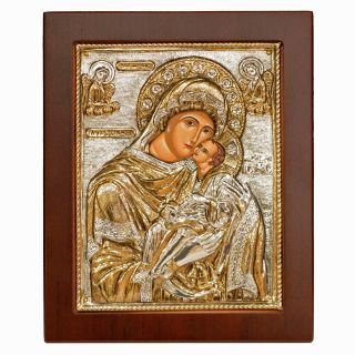 Sterling Silver Icon Orthodox Icon Handmade Byzantine Icon Virgin Mary 13x16cm
