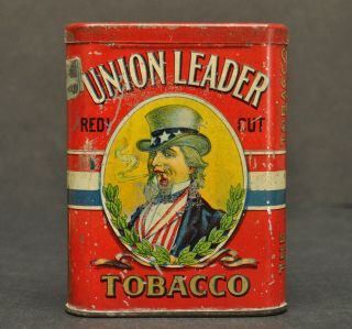 Antique Vintage Union Leader Redi Cut Tobacco Tin Pipe Cigarette Pocket Tin Box