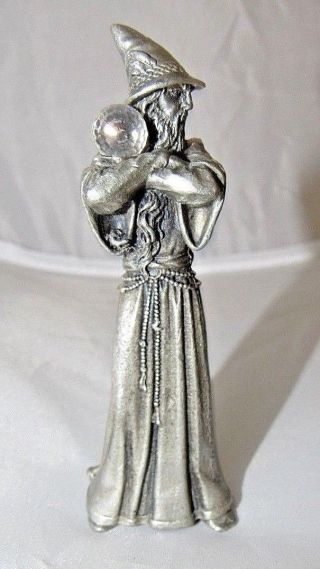 1987 J.  Guthrie Gallo Pewter Magic Wizard With Crystal Ball