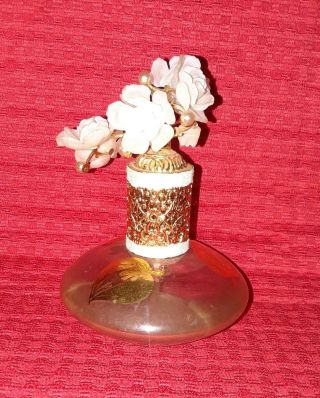 Vintage Irice Glass Perfume Spray Bottle W/filigree Floral Top W.  Germany