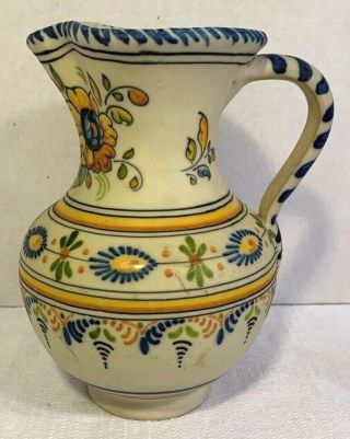 Vintage Hand Painted Talavera Pottery Pitcher Water Sangria - Signed - Mexico 8 "