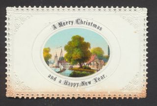 C4424 Small Victorian Goodall Xmas Card: River Scene 1870s