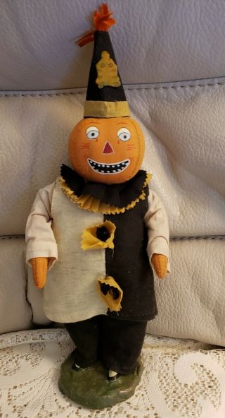 Rare Cody Foster Esc 12 " Primitive Folk Art Halloween Pumpkin Clown Fabric