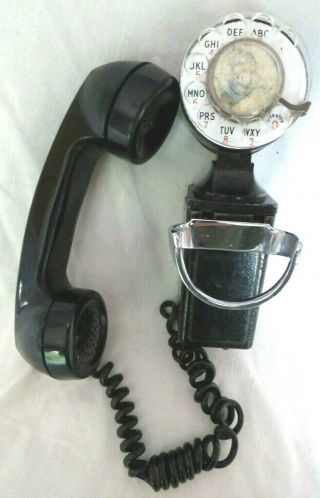 Vtg Western Electric Rotary Dial Space Saver Wall Phone Black Parts