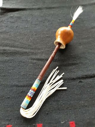 Handcrafted Native American Nac,  Authentic Gourd Rattle 9,  Peyote
