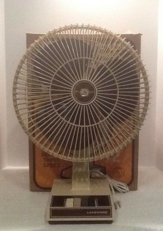 Vintage Lakewood 3 - Speed Oscillating Table Fan Model 1200a Box Vgc Great