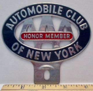 Vintage Aaa License Plate Topper - " Automobile Club Of York Honor Member "