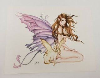 Amber By Nene Thomas Print 8.  5 X 11 Fantasy Art Fairy Cat Wings Mythical