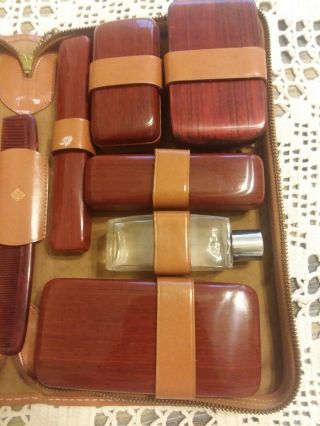 VINTAGE Men ' s Leather Travel Toiletry Shaving Grooming Set Carrying Case 2