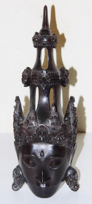 Bali Carved Wood Female Bust Ebony Coromandel Dewi Sri Mid Century Decorative 9 "