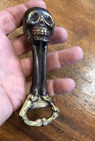 Skull Bottle Opener Novelty Figure Skeleton Grade A Bronze Metal Vintage Patina