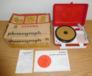 Vintage Model 388 Futura Phonograph Portable Record Player Battery Cordless
