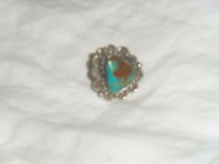 Vintage Turquoise & Sterling Silver RING Native American Roping Lg STONE sz5.  5 3