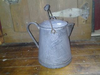 Vintage Grey Enamelware Enamel Ware Graniteware Coffee Pot Cowboy Kettle Granite