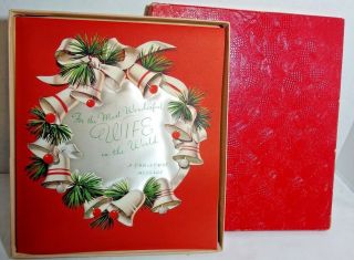 1949 Bell Wreath Wife Boxed Christmas Rust Craft Ruth Jeaneret Card