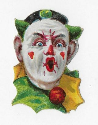 Antique Victorian Clown Face Perroit Die Cut Scrap Oblaten,  2 - 1/4 " Each 6cm