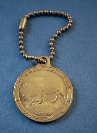 Vintage Wind Cave National Park South Dakota Buffalo Souvenir Key Chain Fob Coin