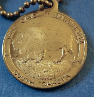 Vintage Wind Cave National Park South Dakota buffalo souvenir key chain fob coin 3