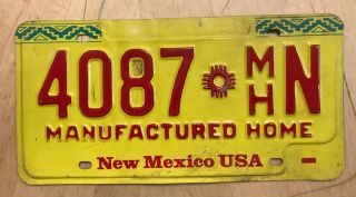 Mexico Manufactured Mobile Home License Plate " 4087 Mh N " Nm