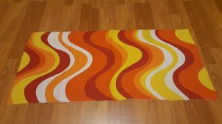 Awesome Rare Vintage Mid Century Retro 70s Red Org Yel Swirl Wave Fabric Look