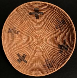 Yokuts Basket With Black & Red Dyed Encircling Crosses,  Nr
