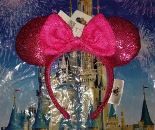 Disney Parks Minnie Mouse Sequin Bow Ear Imagination Pink Headband Set Of 10