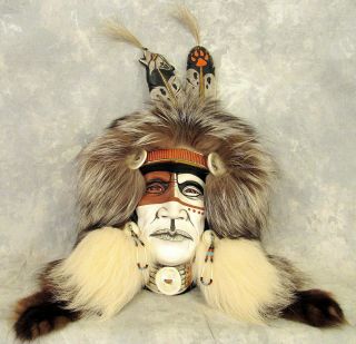 Two Feathers Mask By Native American Kathryn Yauney Mixed Media S/n 2/45,  1990