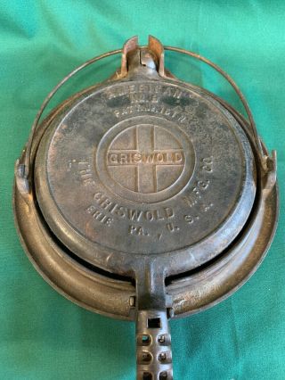 Early Griswold No 8 Cast Iron Waffle Maker Pat No 151n With Base