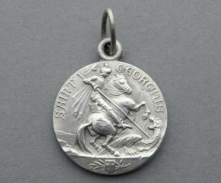 French,  Antique Religious Pendant.  Saint George Slays The Dragon.  Medal.