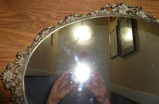 Large Vintage Hollywood Regency Globe Brass Mirror Tray Plateau 2