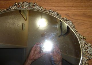 Large Vintage Hollywood Regency Globe Brass Mirror Tray Plateau 3