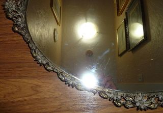 Large Vintage Hollywood Regency Globe Brass Mirror Tray Plateau 4