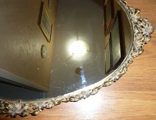 Large Vintage Hollywood Regency Globe Brass Mirror Tray Plateau 5